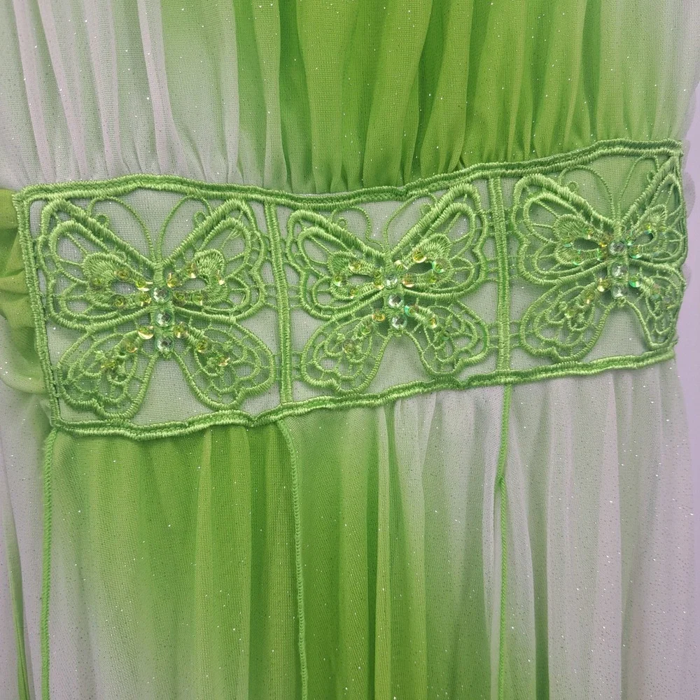 My Michelle Girls Green Ombre Glitter Handkerchief Hem Dress 14 Fairycore Y2K